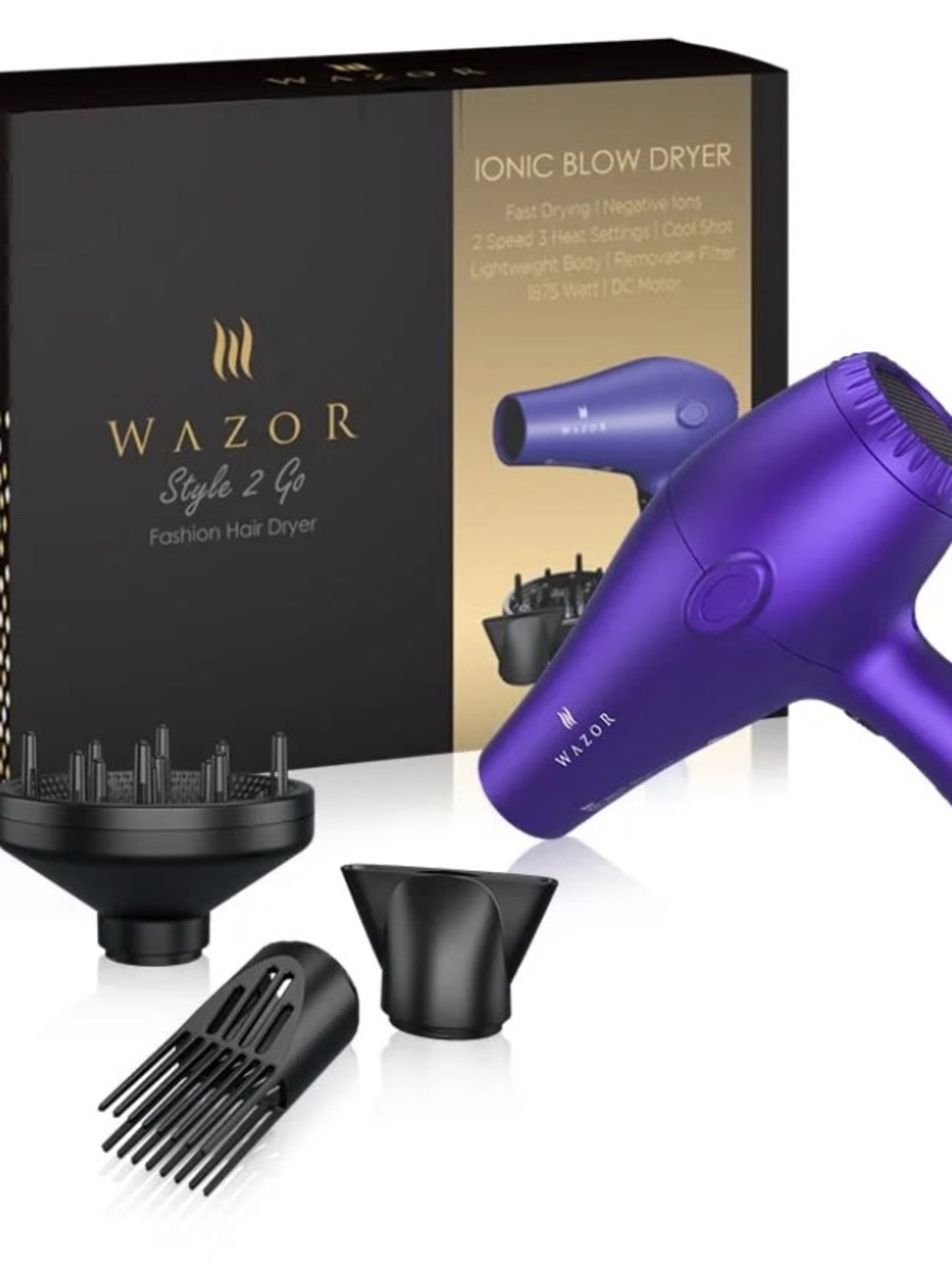 Style 2 Go Purple Ionic Hair Dryer with Attachments